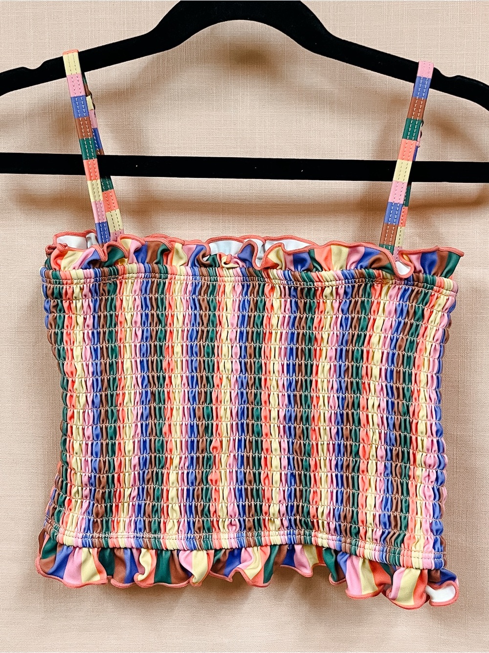 Kortni Jeane Multicolor Retro Stripe Smocked Mini Bandeau Swim Top - NWOT